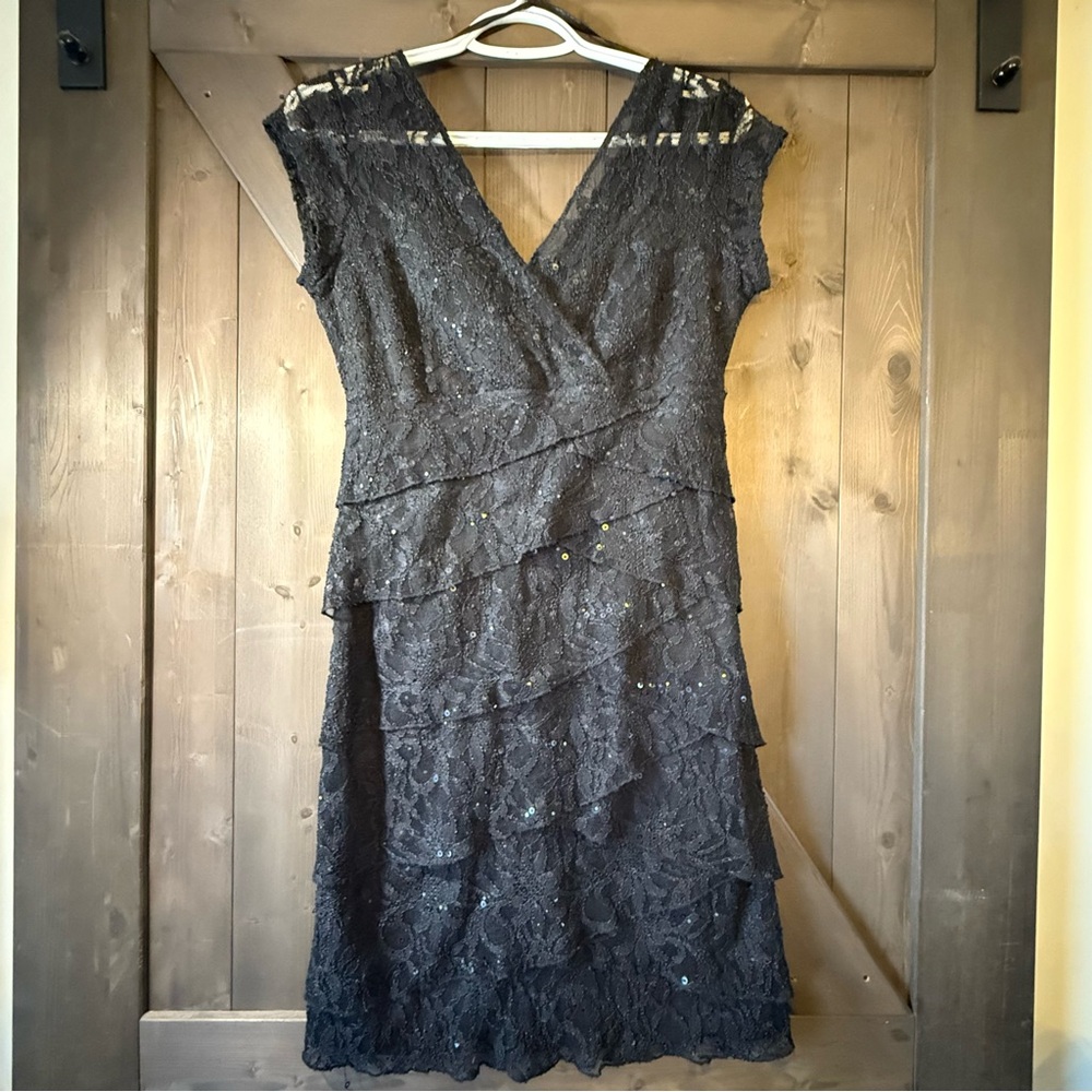 Chic Black Lace Sequin Tiered Mini Dress
